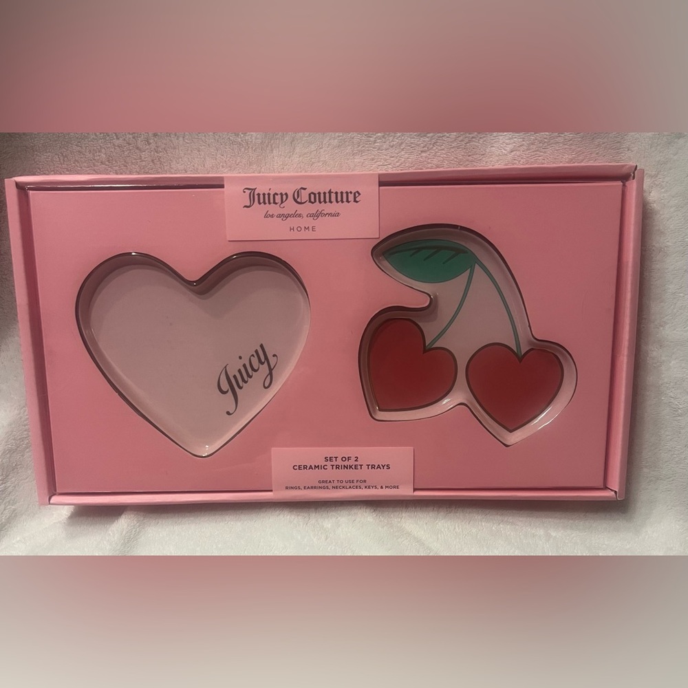 Juicy Couture pink cherry pink heart trinket tray set new in box